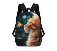 sinyumoney Zaino con stampa 3D per bambini (ragazzi e ragazze), stile casual, ideale per la scuola o i viaggi., Cat With Butterfly, 17"