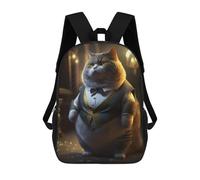 sinyumoney Zaino con stampa 3D per bambini (ragazzi e ragazze), stile casual, ideale per la scuola o i viaggi., Fat Cat Stylish Suit, 17"