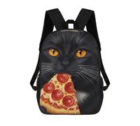 sinyumoney Zaino con stampa 3D per bambini Wolf Howling Moon Night, zaino alla moda per scuola, viaggi e tempo libero, grande zaino per ragazzi e ragazze, Black Cat Eating Pizza Slice, 17"