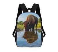 sinyumoney Zaino Per Bambini 3D Bison Drinking from Pond Wildlife Photo Borse Stampate Zaino Scolastico Borse Scolastiche Leggere Zainetto Divertente Alla Moda Zaino Per Studenti Per Bambini 17inch