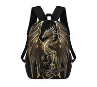 sinyumoney Zaino Per Bambini 3D Golden Winged Dragon Artwork Borse Stampate Zaino Scolastico Borse Scolastiche Leggere Zainetto Divertente Alla Moda Zaino Per Studenti Per Bambini 17inch