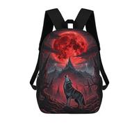 sinyumoney Zaino Per Bambini 3D Howling Wolf Red Moon Borse Stampate Zaino Scolastico Borse Scolastiche Leggere Zainetto Divertente Alla Moda Zaino Per Studenti Per Bambini 17inch