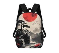 sinyumoney Zaino Per Bambini 3D Japanese Red Moon Borse Stampate Zaino Scolastico Borse Scolastiche Leggere Zainetto Divertente Alla Moda Zaino Per Studenti Per Bambini 17inch