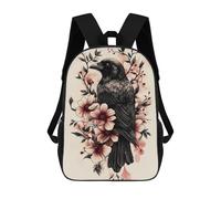 sinyumoney Zaino Per Bambini 3D Raven with Pink Flowers Borse Stampate Zaino Scolastico Borse Scolastiche Leggere Zainetto Divertente Alla Moda Zaino Per Studenti Per Bambini 17inch