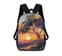 sinyumoney Zaino Per Bambini 3D Stained Glass Sunset Tree Borse Stampate Zaino Scolastico Borse Scolastiche Leggere Zainetto Divertente Alla Moda Zaino Per Studenti Per Bambini 17inch