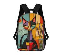sinyumoney Zaino Per Bambini, Abstract Cat And Coffee Zaino Scolastico Di Grande Capacità Per Studenti, Zaino Per Ragazzi, Ragazze, Adulti, Adolescenti 17inch