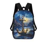 sinyumoney Zaino Per Bambini, Borsa Scolastica Golden Anchor Ocean Waves Zaino Per Studenti Di Grande Capacità, Zaino Per Ragazzi, Ragazze, Adulti, Adolescenti 17inch