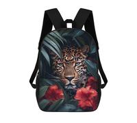 sinyumoney Zaino Per Bambini, Borsa Scolastica Leopard in Jungle Red Flowers Zaino Per Studenti Di Grande Capacità, Zaino Per Ragazzi, Ragazze, Adulti, Adolescenti 17inch
