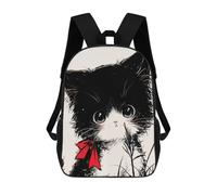 sinyumoney Zaino Per Bambini Con Stampa 3D Cute Black And White Neko Cat with Red Bow Per Studenti Scolastici, Zaini, Borse A Tracolla, Borse Per Libri 17inch