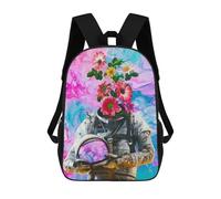 sinyumoney Zaino per bambini con stampa 3D Eagle with Flowers Artwork per bambini, spazioso zaino da viaggio alla moda, zaino per bambini, Astronauta floreale, 17"