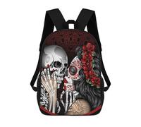 sinyumoney Zaino per bambini con stampa 3D Howling Wolf Red Moon Borsa da scuola, Zaino per studenti, Zaino alla moda e leggero per la scuola, il college e i viaggi, Catrina Skull Kiss, 17"