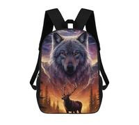 sinyumoney Zaino per bambini con stampa 3D Howling Wolf Red Moon Borsa da scuola, Zaino per studenti, Zaino alla moda e leggero per la scuola, il college e i viaggi, Wolf Deer Fantasy Landscape, 17"