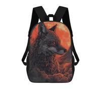 sinyumoney Zaino per bambini con stampa 3D Howling Wolf Red Moon Borsa da scuola, Zaino per studenti, Zaino alla moda e leggero per la scuola, il college e i viaggi, Black Wolf, 17"