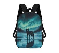 sinyumoney Zaino per bambini con stampa 3D Reindeer Under Full Moon Borsa da scuola, Zaino per studenti, Zaino alla moda e leggero per scuola, college e viaggi, Wolf Under Aurora Borealis, 17"