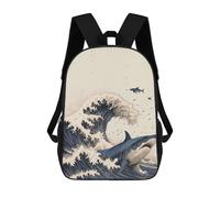 sinyumoney Zaino Per Bambini Con Stampa 3D Shark in Japan Great Wave Per Studenti Scolastici, Zaini, Borse A Tracolla, Borse Per Libri 17inch