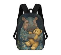 sinyumoney Zaino Per Bambini Con Stampa 3D Sleeping Hippo with Teddy Bear Per Studenti Scolastici, Zaini, Borse A Tracolla, Borse Per Libri 17inch
