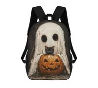 sinyumoney Zaino Per Bambini Con Stampa 3D Spooky Cute Ghost And Black Cat with Pumpkin Per Studenti Scolastici, Zaini, Borse A Tracolla, Borse Per Libri 17inch