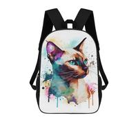 sinyumoney Zaino per bambini con stampa 3D, zaino da scuola, zaino per studenti, zaino alla moda e leggero per scuola, college e viaggi, Siamese Watercolor Cat, 17"