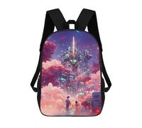 sinyumoney Zaino per bambini, con stampa 3D, zaino per ragazzi e ragazze, borsa da scuola leggera e regolabile da 43 cm per la scuola elementare, Neon Sky Cityscape, 17"