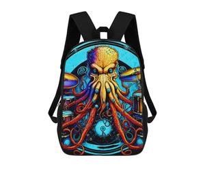 sinyumoney Zaino per bambini, con stampa 3D, zaino per ragazzi e ragazze, borsa da scuola leggera e regolabile da 43 cm per la scuola elementare, Octopus Drummer Cosmic Rhythm Master, 17"