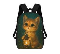 sinyumoney Zaino Per Bambini Cute Kitten with Lantern in Forest Per Ragazzi E Ragazze, Zaino Da Viaggio Per Bambini, Zaino Scolastico Per Adolescenti 17inch