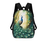sinyumoney Zaino per bambini Enchanted White Cat Zaino per la scuola dei bambini, con stampa 3D, zaino da viaggio alla moda, per bambini e studenti, Pavone nella foresta, 17"