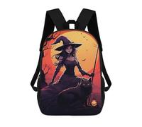 sinyumoney Zaino Per Bambini Halloween Witch with Black Cat -1 Per Ragazzi E Ragazze, Zaino Da Viaggio Per Bambini, Zaino Scolastico Per Adolescenti 17inch