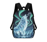 sinyumoney Zaino Per Bambini Howling Wolf Aurora Borealis Zaino Scolastico 3D Borsa Scolastica Zaino Scolastico Per Bambini Borse Scolastiche Zaino Alla Moda Con Tasca Borse Per Libri 17inch