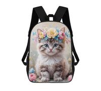 sinyumoney Zaino Per Bambini Kitten with Flower Crown Watercolor Zaino Scolastico 3D Borsa Scolastica Zaino Scolastico Per Bambini Borse Scolastiche Zaino Alla Moda Con Tasca Borse Per Libri 17inch