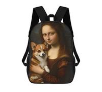 sinyumoney Zaino Per Bambini Mona Lisa with Corgi Per Ragazzi E Ragazze, Zaino Da Viaggio Per Bambini, Zaino Scolastico Per Adolescenti 17inch
