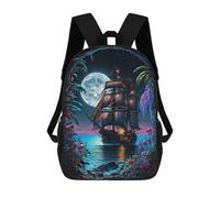 sinyumoney Zaino Per Bambini Pirate Ship Moonlight Per Ragazzi E Ragazze, Zaino Da Viaggio Per Bambini, Zaino Scolastico Per Adolescenti 17inch