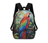 sinyumoney Zaino per bambini (ragazze e ragazzi), ideale per il rientro scolastico, lezioni sportive, regali e viaggi., Colorful Parrot Stained Glass Art, 17"