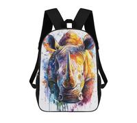 sinyumoney Zaino per bambini (ragazze e ragazzi), ideale per il rientro scolastico, lezioni sportive, regali e viaggi., Colorful Rhino Watercolor, 17"