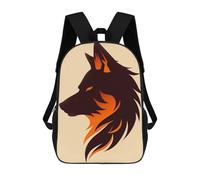sinyumoney Zaino per bambini (ragazze e ragazzi), ideale per il rientro scolastico, lezioni sportive, regali e viaggi., Fierce Wolf Vector Ritratto In Fiery Arancione T, 17"