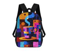 sinyumoney Zaino per bambini (ragazze e ragazzi), ideale per il rientro scolastico, lezioni sportive, regali e viaggi., Expressionist Geometry Coffee - Vibrant Abstr, 17"