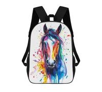 sinyumoney Zaino per bambini (ragazze e ragazzi), ideale per il rientro scolastico, lezioni sportive, regali e viaggi., Colorful Horse Watercolor, 17"