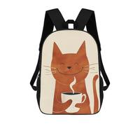 sinyumoney Zaino per bambini Smiling Cat with Coffee per la scuola dei bambini, con stampa 3D, zaino da viaggio alla moda, per bambini e studenti, Smiling Cat With Coffee, 17"
