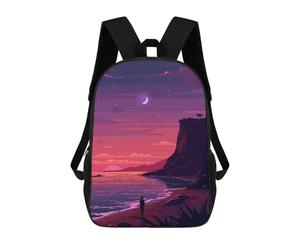 sinyumoney Zaino per bambini stampato 3D DJ Monkey with Headphones Borsa da scuola, Zaino per studenti, Zaino alla moda e leggero per la scuola, il college e i viaggi, Socal la Sunset Pixel Art, 17"