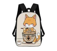 sinyumoney Zaino Per Bambini Stampato in 3D Cute Cat Eating Ramen Borsa Scolastica Leggera Da Viaggio Zaino Scolastico Alla Moda Per Bambini Studenti 17inch
