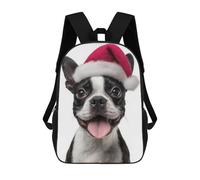 sinyumoney Zaino Per Bambini Stampato in 3D Festive Boston Terrier with Santa Hat Borsa Scolastica Leggera Da Viaggio Zaino Scolastico Alla Moda Per Bambini Studenti 17inch