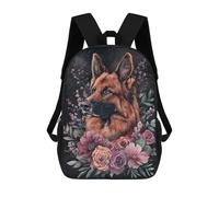 sinyumoney Zaino Per Bambini Stampato in 3D German Shepherd with Flowers Borsa Scolastica Leggera Da Viaggio Zaino Scolastico Alla Moda Per Bambini Studenti 17inch