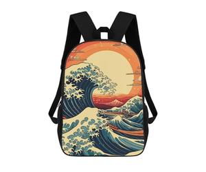sinyumoney Zaino Per Bambini Stampato in 3D Massive Waves Japanese Zaino Scolastico Per Studenti, Zaino Casual Alla Moda, Borse Scolastiche Leggere Per Scuola, Università E Viaggi 17inch
