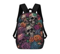 sinyumoney Zaino Per Bambini Stampato in 3D Skulls And Flowers Artistic Fusion Borsa Scolastica Leggera Da Viaggio Zaino Scolastico Alla Moda Per Bambini Studenti 17inch