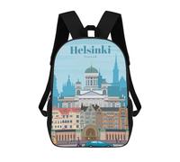 sinyumoney Zaino per bambini Watercolor Dragonfly Zaino scolastico 3D Zaino scolastico per bambini Borse da scuola Zaino alla moda con tasca Borse per libri, Travel To Helsinki, 17"