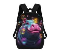 sinyumoney Zaino per bambini, zaino da gioco al neon per bambini, zaino da gioco, grande capacità, per studenti, ragazzi, ragazze, adulti e adolescenti, Colorful Hippo With Bubbles-1, 17"