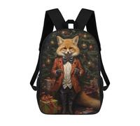 sinyumoney Zaino per bambini, zaino scolastico stampato 3D, zaino per ragazzi e ragazze, zaino regolabile per scuola elementare, Fox Christmas, 17"