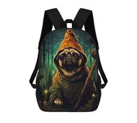 sinyumoney Zaino per bambini, zaino scolastico stampato 3D, zaino per ragazzi e ragazze, zaino regolabile per scuola elementare, Retro Pixel Art Pug Wizard, 17"