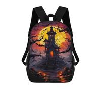 sinyumoney Zaino per bambini, zaino scolastico stampato 3D, zaino per ragazzi e ragazze, zaino regolabile per scuola elementare, Haunted House Halloween, 17"