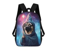 sinyumoney Zaino per bambini, zaino scolastico stampato 3D, zaino per ragazzi e ragazze, zaino regolabile per scuola elementare, Pug Wizard Cute Pixel Art, 17"