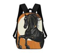 sinyumoney Zaino per bambini, zaino scolastico stampato 3D, zaino per ragazzi e ragazze, zaino regolabile per scuola elementare, Black Horse Illustrazione With Orange Backgrou, 17"